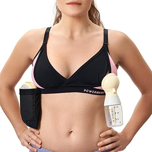 PowerMama Pumping Bra, Breast Pump Bra - Hands Free Nursing Bra, Maternity Bra, Easy Breastfeeding, Compatible with All Breast Pumps - Bellababy, Lansinoh, Medela, Tommee Tippee & All Others - XL
