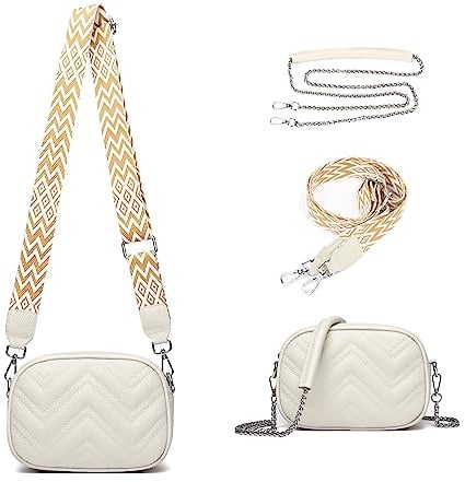 XYZXYZ Klein Crossbody Bag Damen Umhängetasche Damen Breiter Gurt Leder Handtasche Umhängetasche Moderne Taschen mit 2 Riemen,Breitem Riemen und Kettenriemen Beige