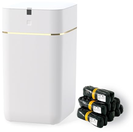 Airdeer Poubelle automatique intelligente 12 litres avec auto-scellage et changement automatique des sacs, capteur de mouvement, poubelle sans contact avec couvercle avec 6 anneaux de recharge de sacs