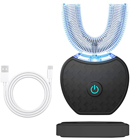 Brosse à dents automatique à 360° Mayeec Brosse à dents à ultrasons pour adulte Brosse à dents sonore avec minuterie 360° à ultrasons Brosse à dents électrique sans fil Charge (White) (White) (Black)