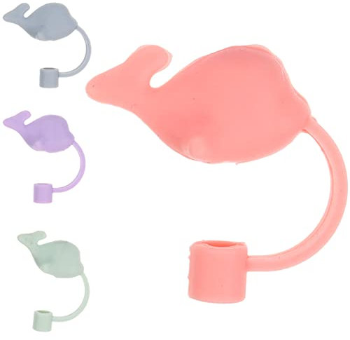Cabilock 4pcs Small whale straw plug straw cover reusable straw caps straw tips plug straw tips caps animal straw tips animal decor tips protector headgear Silica gel splash proof