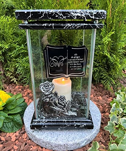 Grablampe Grablicht Silber Marmor Laterne mit Spruch NEU NEU 30 cm H. - Grablampe Kerze Grabkerze Grabdekoration inkl. Kerze.