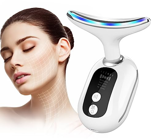 Massaggiatore viso con 4 modalità, 45 ℃ Calore V Face Beauty Meter Apparecchio per massaggio del viso, dispositivo elettrico Jawline Trainer per anti rughe e invecchiamento acne, pulizia profonda del