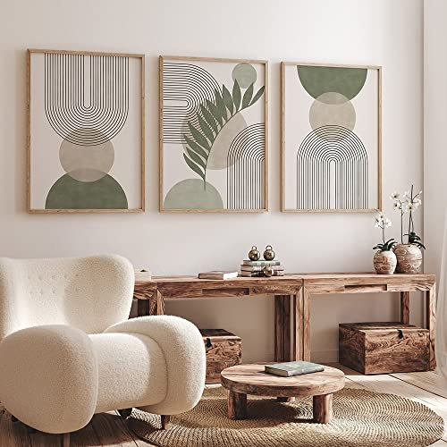 Ensemble de 3 Vert Sauge Botanique Abstrait Boho Oeuvres D'Art Murales Impressions sur Toile Affiche de Peinture Photos pour Salon Décoration de la Maison Esthétique-40*50Cm/16*20 Pouces (Sans Cadre)