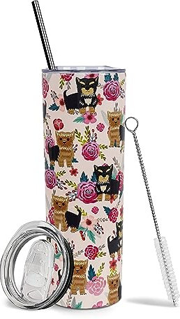 Baiheyi Yorkie Tumbler - Yorkie Gifts for Women - Gifts for Dog Lovers - Dog Gift - Travel Coffee Mugs for Hot and Cold Drinks - With Straw and Lid 20 OZ
