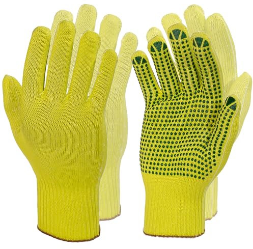 Easy Peasy Mate High-Visibility Work Gloves for Men - Hi Viz Men's Safety Gloves with PVC Grip (2 Pairs) - DIY Construction Warehouse & Food Industry - Medium Size Dotted/Plain Palms Breathable