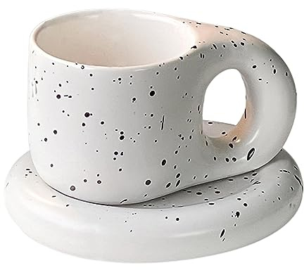 Cusmation Mollige Kaffeetasse, süße Tassen, weiße Keramiktasse, gepunktete Tasse, Bubble Teetasse für Büro und Zuhause, Diner Wolkenbecher, 284 ml, für Latte Cafe, Mokka, Tee