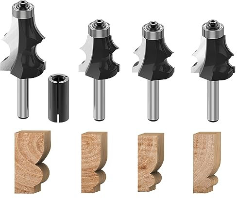 ROOCBIT 1/4 Inch Shank Architectural Molding Router Bit Drawing line Bits Woodworking Cutter Tool - 1/4, 3/8, 5/16, 1/2 4PCS