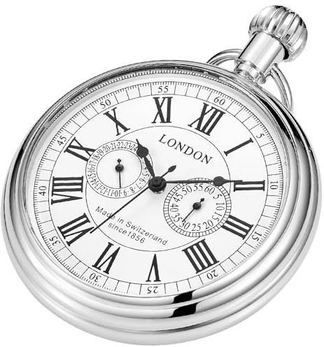 Reloj de bolsillo mecánico de acero inoxidable con diseño de tren de Londres, estilo vintage, con cadena