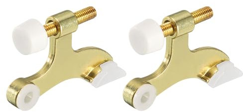 sourcing map Door Stoppers, 2Pcs 2-1/2 x 1-3/4 - Zinc Alloy Hinge Pin Door Stop, K Type Adjustable Door Stopper with Rubber Bumper Tips (Gold)