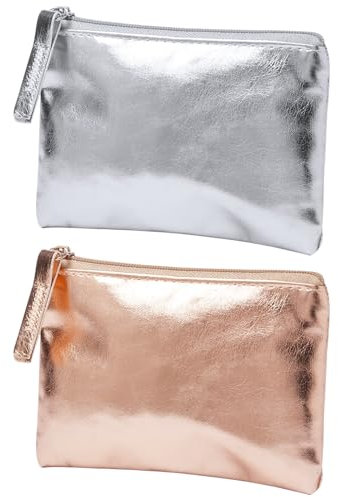SWYSGS 2pcs Or clair/argent Petit Cuir Porte-Monnaie pour Femme Homme Enfant Fille Garcon Coin Purse Wallet,Porte Monnaie rectangulaire - Fermeture éclaire