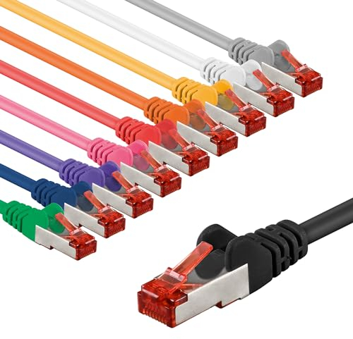 goobay 69802 Câble réseau CAT 6 avec connecteurs RJ45/S/FTP/câble patch double blindage 10 Go Ethernet 10 x 3 m Lot de 10 couleurs