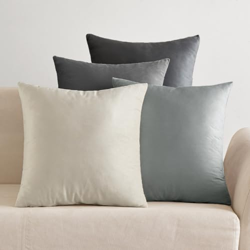 EMEMA Samt Kissenbezug 45x45 cm Kissenhülle Kopfkissenbezug Dekorative Dekokissen Couchkissen 4er Set Deko Bezug Sofakissenbezug für Wohnzimmer Schlafzimmer Büro Grau Serie