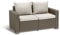 Keter California Gartensofa, ausgestattet mit zwei Sitzen und Kissen auf Sitzfläche und Rückenlehne, 141 x 68 x 71,5 cm, hergestellt mit charakteristischer geflochtener Oberfläche, Farbe Cappuccino