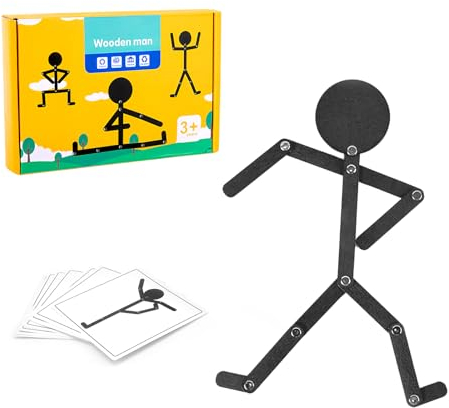 BRISKORE Holz Männer Puzzle Spielzeug,Pädagogisches Stickman-Spiel aus Holz,Kinder Holzpuzzle Mann mit 24 Doppelseitigen Karten,Sportliche Pose Holz Mann Puzzle,Montessori Sport Holzmann Spielzeug