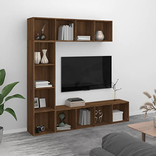 ARKEM Set Mobili Libreria/Porta TV 3pz Rovere Marrone 180x30x180 cm,Porta TV per Soggiorno, Mobile TV con Ripiano, Facilità di Montaggio
