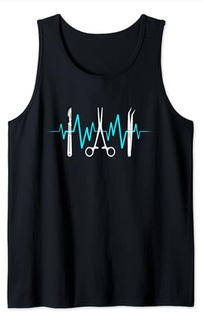 Surgical Scalpel Tweezer Scissor Surgeon Heartbeat EKG Tank Top