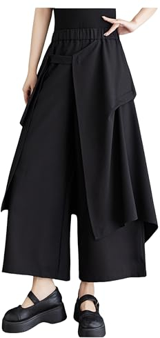 ellazhu Femmes Surdimensionné Pantalon Hakama à Cordon de Serrage à Entrejambe Tombant Irrégulier GZ194
