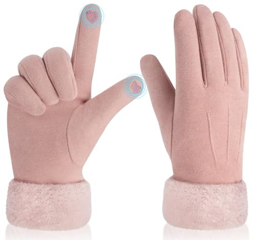 Justay Sowarm Handschuhe Damen Winter Warm Touchscreen Wildleder Handschuhe Winddicht Outdoor Sport Fahrradhandschuhe für Damen