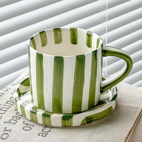 Nordic Retro Coffee Cup and Saucer Simple Hand-Painted Striped Cup High-Value Mug Afternoon Milk Tea Cup