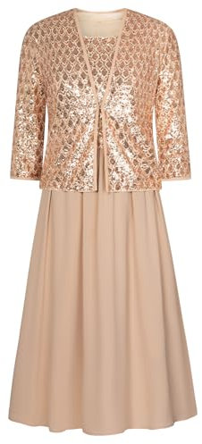 GRACE KARIN Elegantes Party Cocktail Hochzeit Chiffon Kleid Mit Pailletten-Jacke - Vintage Mittelalter Midi Glitzer Kleid Champagner Gold XL