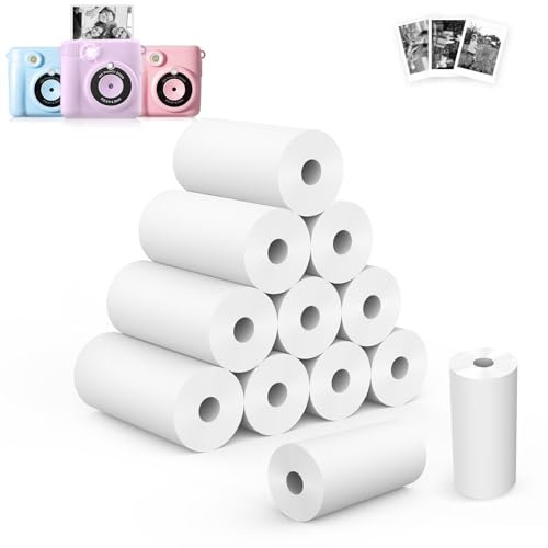Riosin 12 Rouleaux Rouleau Appareil Photo Enfant, Rouleaux de Papier Thermique pour Imprimante Photo HD Adapté à la Plupart des Appareils Photo Instantanés pour Enfants (Blanc-12)