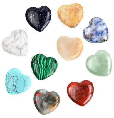 Dokeno 10 Stück Herzsteine Herz Stein Herzsteine Natürliche Herz Kristallsteine Edelsteine Herz Kristalle Steine Herz Taschenstein Deko Kristall Edelsteinherz (Mehrfarbig)