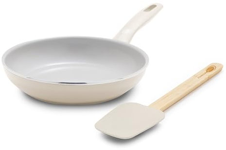 Greenpan Dover Healthy Ceramic Nonstick, 8 Frying Pan Skillet with Spatula, PFAS-Free, Dishwasher Safe, Comfort Grip Handle, Cream White