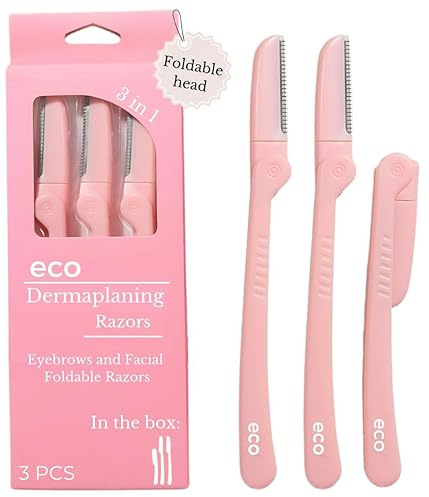 Dermaplaning Tool - Foldable Facial Razor for Women and Men, (3ct) | Womens Facial Peach Fuzz Remover & Eyebrow Trimmer, Dermaplaning Razor, Face Razors for Women, 3 pc (Pink)