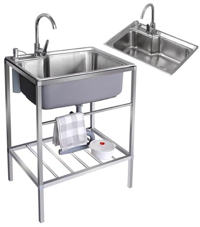 Évier En Acier Inoxydable,Évier Inox Cuisine Lavabo À Une Cuve,Évier Utilitaire Avec Robinet Evier Restaurant Commercial Pour Restaurants Hôtels Cuisines Buanderie Extérieur Intérieur(27.5x18.1x29.5in
