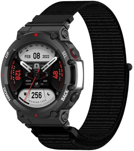 Niboow Armband Kompatibel mit Amazfit T-Rex 3, Frauen Mann Weich Atmungsaktiver Ersatzriemen, Sport Nylon Solo Loop Einstellbar Ersatzband Armbänder Kompatibel mit Amazfit T-Rex 3 - Schwarz