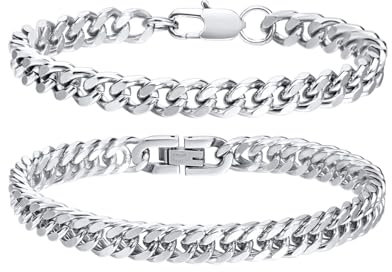 MYGLOAR 2-teiliges Edelstahl-Armband, Silber, Paar-Armband, Panzerkette, Geschenk für Ihn, Freundin, Ehefrau, Schwester, Liebhaber, Unisex, Valentinstag, Weihnachten, Ostern