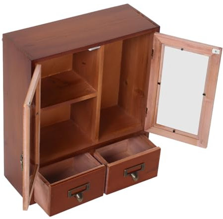 Cabilock Rustikaler Vitrine Mit Doppeltür Aus Holz Wandregal Zur Aufbewahrung Auf Der Arbeitsplatte Im Schlafzimmer Vintage-Design Leicht Zu Öffnen