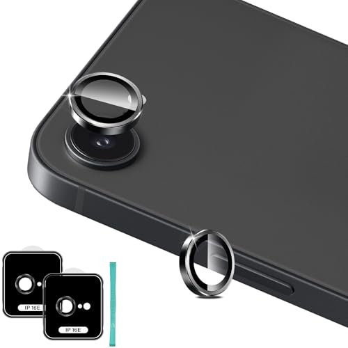 Aerku Kameraschutz für iPhone 16E/16 E für Panzerglas, HD Klar Kratzfestes Kamera Schutz, 9H Aluminiumrand Kamera Schutzfolie Anti-Kratz Schutzglas für Alle Handyhülle, Schwarz