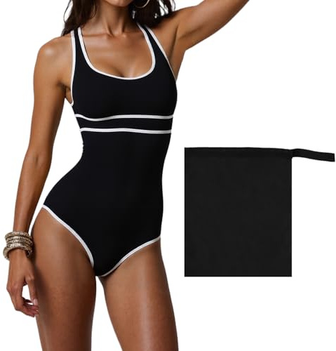 Samlonge Costume da Bagno da Donna, Costume da Bagno di Un Pezzo Sexy Scollo a U Costume da Bagno Intero Push up a Righe Monokini Beachwear Swimwear