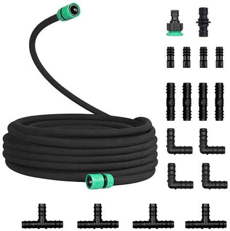 Soaker Hose, 1/2 Drip Hose Set, Porous Rubber Drip Pipe with Connector, Leaky Pipe for Garden Watering Irrigation Systems Planting Lawn Watering (50M/164Ft)