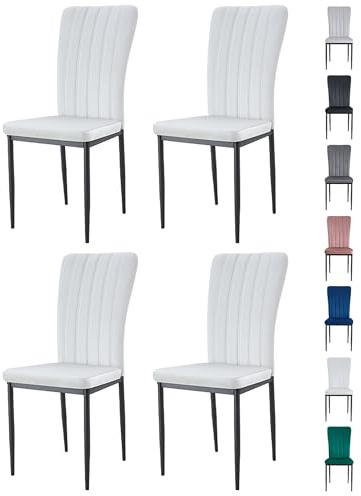 mcc direct Set of 4 Dining Chairs, Velvet High Back Kitchen Chairs with Upholstered Soft Seat and Metal Legs for Home, Office, Dining and Reception - Elle (Beige)