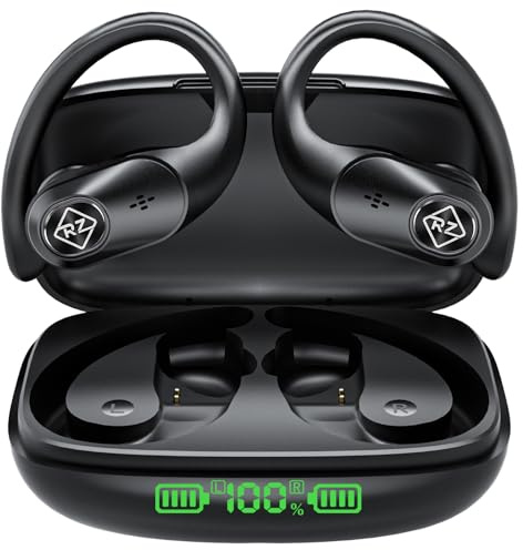 Wireless Earbuds Bluetooth Headphones 96H Playtime LED Display Waterproof Built in Mic Deep Bass Sound Secure Over Ear buds Earhooks for iPhone Android Samsung Cell Phones Sport Running Workout Gaming