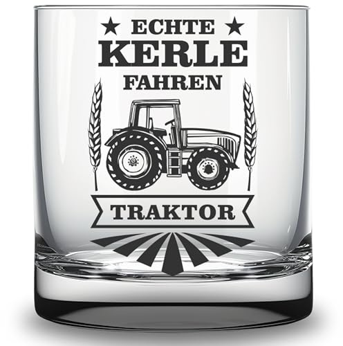 Glas mit Spruch Echte Kerle fahren Traktor und Trecker Motiv Geschenk Bauer Landwirt zum Geburtstag Weihnachten Trinkglas Gravur 0,25l