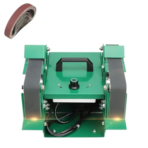Levigatrice a nastro elettrica, 1850W, smerigliatrice da banco con doppio piano di lavoro, utensile per lucidatura fai da te, tensione e velocità del nastro abrasivo regolabili