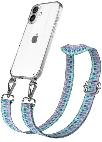 EAZY CASE Handykette - Verstellbares Taschenband kompatibel mit iPhone 16, Schulterriemen, Handykordel mit Silikon Hülle, Umhängetasche, Einhorn Silber