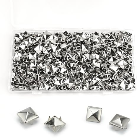 400 piezas de remaches cuadrados de metal, set de remaches de pirámide de 10 mm para ropa, set de remaches decorativos para cuero, tachuelas punk, tachuelas plateadas para ropa, bolsos, correas de