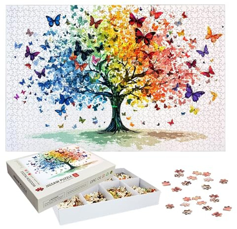 Puzzle 1000 Pièces Adultes, Puzzle Arbre de Vie pour Adulte et Enfants, Grand Puzzles Bois avec Boite, Jeu de Concentration pour Adultes, 1000 Pièces Puzzles Papillon pour Décoration Murale, -8246