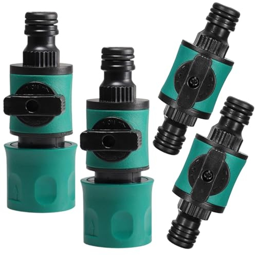 EVBOTGEE 4 Stück Gartenschlauch Kupplung, Ventil Wasserschlauchschalter Schnellverbinder Schlauchkupplung, Gartenschlauch Absperrhahn mit 2 Wege Regulierventil für Wasserdurchflusses Verbinder