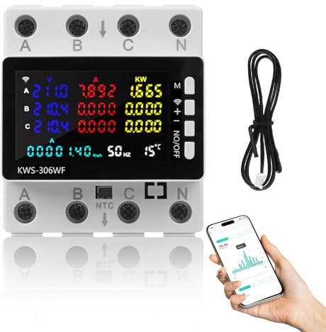 GAESHOW Stromzähler 3 Phasen, 4-Draht Drehstromzähler mit LCD Digitaler, 80A 220V Hutschiene Drehstromzähler DIN35mm, APP Intelligente Steuerung für Leistungsmesssystemen