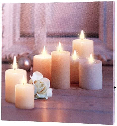 infactory Leinwand: Wandbild Kerzen mit Rose mit flackernder LED-Beleuchtung, 30 x 30 cm (Leuchtbilder, Kerzenbild, Weihnachten)