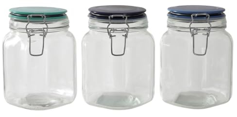 Premier Housewares Pink Steel Wrap Glass Storage Jar 800ml Capacity Clear Glass Screw-On Lid Keep Food Fresh Transparent Food Storage Container 12 x 14 x 12 cm