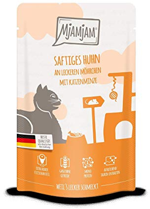 Katzen Nassfutter: Saftiges Huhn an leckeren Möhrchen -12er-Pack, hoher Fleischanteil