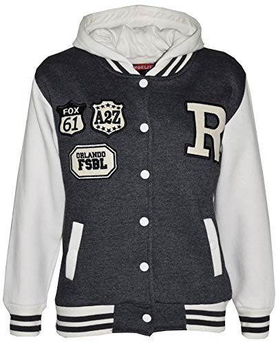 A2Z 4 Kids B.B Hooded Jacket R Fashion NYC/FOX Varsity - B.B Charcoal 7-8
