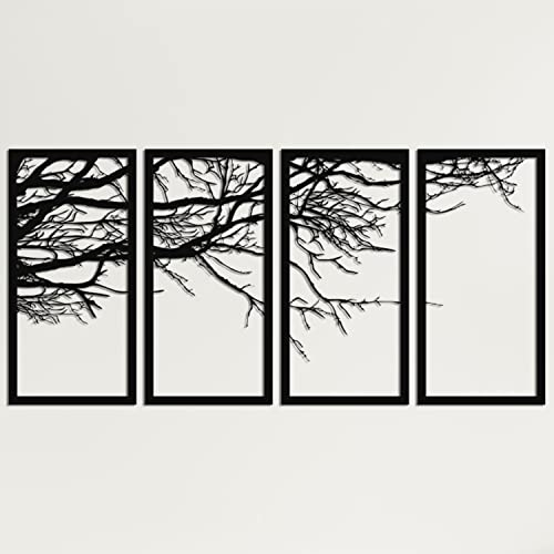 DEKADRON Metall-Wandkunst, Baum des Lebens, 4 Stück, Metallbaum-Wandkunst, Baumschild, Metall-Wanddekoration, Innendekoration, Einweihungsgeschenk, 4 Paneele Wandbehänge (120 x 60 cm)